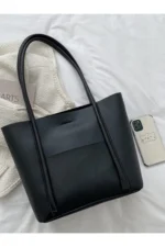 Black Shoulder Bag with Matching Pouch 2-Piece Elegant Casual Tote Set - Image 3