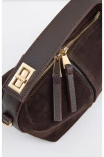 Brown Genuine Suede Women's Hand and Shoulder Bag - Image 3