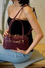 Burgundy Belt Detailed Vegan Leather Women's Crossbody Bag - Elegant & Versatile - Image 3