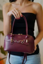 Burgundy Belt Detailed Vegan Leather Women's Crossbody Bag - Elegant & Versatile - Image 5