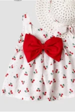 Cherry Pattern Hat Bow Baby Girl Dress Red Set - Image 3