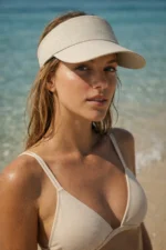 Cream Extended Sun Visor Hat - UV Protection Open Top Cap for Sports and Beach