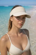 Cream Extended Sun Visor Hat - UV Protection Open Top Cap for Sports and Beach - Image 2