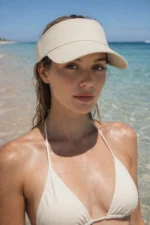 Cream Extended Sun Visor Hat - UV Protection Open Top Cap for Sports and Beach - Image 3