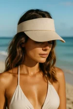 Cream Extended Sun Visor Hat - UV Protection Open Top Cap for Sports and Beach - Image 6