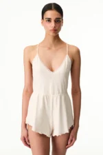 Cream Pink Pointelle Teddy Romper - Soft and Comfortable Design