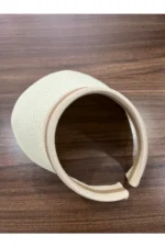 Cream Straw Visor Hat with Ribbon - Hijab Friendly Sun Protection Headband Summer Cap - Image 2