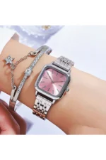 Elegant Minimalist Square Retro Women's Watch - Pink and Silver Design - Image 2