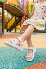 Girls Hook and Loop Orthopedic Sole Rhinestone Casual Summer Sandals and Slippers White - Image 2