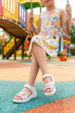 Girls Hook and Loop Orthopedic Sole Rhinestone Casual Summer Sandals and Slippers White - Image 3