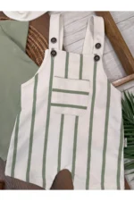 Green Striped Safari Hat Summer Baby Boy Overalls and Snap Bodysuit Set - Image 2
