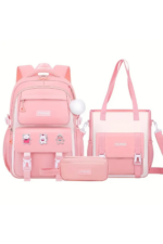 Korean Style Girls' School Bag Set Backpack Lunch Bag Pencil Case Pink
