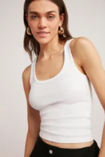 Lillesol Women's Basic White Ribbed Thick Strap Tank Top Blouse - Image 3
