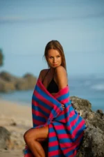Maris Azure Large Beach Towel with Carrying Bag - 100x180 cm Sustainable Uncolored Eco-Friendly Swim Towel
