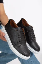 Men Lightweight Poly Sole Stitched Casual Walking Shoes Black - Image 3