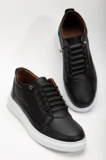 Men Lightweight Poly Sole Stitched Casual Walking Shoes Black - Image 4