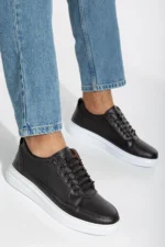 Men Lightweight Poly Sole Stitched Casual Walking Shoes Black - Image 6