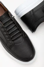 Men Lightweight Poly Sole Stitched Casual Walking Shoes Black - Image 8