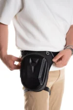 Men Waterproof Hard Shell Front Panel Motorcycle Leg and Waist Bag Black