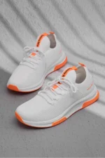 Men Women White and Orange Breathable Lightweight Mesh Running Sneakers