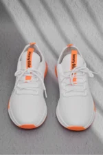 Men Women White and Orange Breathable Lightweight Mesh Running Sneakers - Image 2