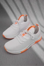 Men Women White and Orange Breathable Lightweight Mesh Running Sneakers - Image 5