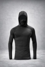 Men's Black Integrated Face Mask Hoodie Sport T-Shirt – Stretch Cotton Long Sleeve Activewear - Image 4