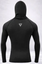 Men's Black Integrated Face Mask Hoodie Sport T-Shirt – Stretch Cotton Long Sleeve Activewear - Image 5
