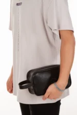 Men's Black Vegan Leather Elegant Clutch Wristlet Handbag - Image 2