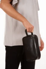 Men's Black Vegan Leather Elegant Clutch Wristlet Handbag - Image 3