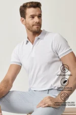 Men's Slim Fit Cotton Polo Neck T-shirt - White Non-Shrinking Fabric