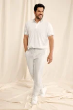 Men's Slim Fit Cotton Polo Neck T-shirt - White Non-Shrinking Fabric - Image 2