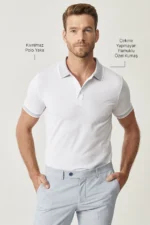 Men's Slim Fit Cotton Polo Neck T-shirt - White Non-Shrinking Fabric - Image 3