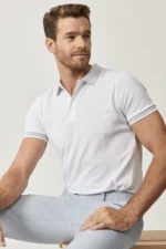 Men's Slim Fit Cotton Polo Neck T-shirt - White Non-Shrinking Fabric - Image 7