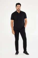 Men's Slim Fit Polo Neck T-shirt - Jet Black Non-Shrinking Cotton Fabric - Image 4