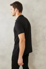 Men's Slim Fit Polo Neck T-shirt - Jet Black Non-Shrinking Cotton Fabric - Image 7