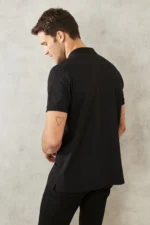Men's Slim Fit Polo Neck T-shirt - Jet Black Non-Shrinking Cotton Fabric - Image 8