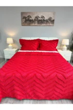 Merve 3-Piece Double Bedspread Set Coral Red