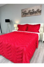 Merve 3-Piece Double Bedspread Set Coral Red - Image 2