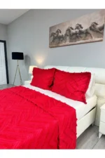 Merve 3-Piece Double Bedspread Set Coral Red - Image 3