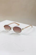 Metal Oval Women's Sunglasses - Brown Gradient Lens UV400 Protection