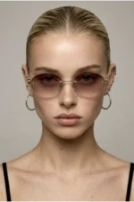 Metal Oval Women's Sunglasses - Brown Gradient Lens UV400 Protection - Image 2