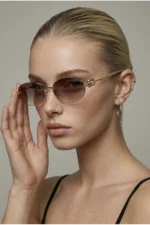 Metal Oval Women's Sunglasses - Brown Gradient Lens UV400 Protection - Image 3
