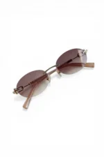 Metal Oval Women's Sunglasses - Brown Gradient Lens UV400 Protection - Image 5