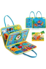Montessori Felt Educational Activity Quiet Book Busy Board Blue 4 Pages - Image 4