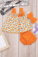 Orange Mandarin Patterned Baby Girl Outfit Set