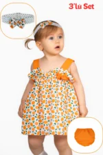 Orange Mandarin Patterned Baby Girl Outfit Set - Image 2