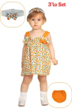 Orange Mandarin Patterned Baby Girl Outfit Set - Image 6
