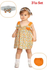 Orange Mandarin Patterned Baby Girl Outfit Set - Image 7
