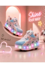 Pink LED Light Up Roller Shoes - Detachable Wheeled Sneakers for Girls